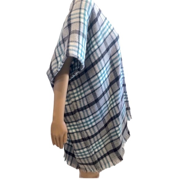 Loft Gray Green Plaid Blanket Kimono Wrap Jacket Top Oversized Womens XS Small - Picture 6 of 9